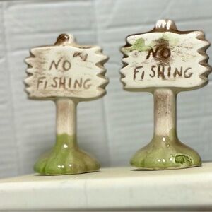 Vintage Ceramic “No Fishing Aquarium Decoration-Set of 2